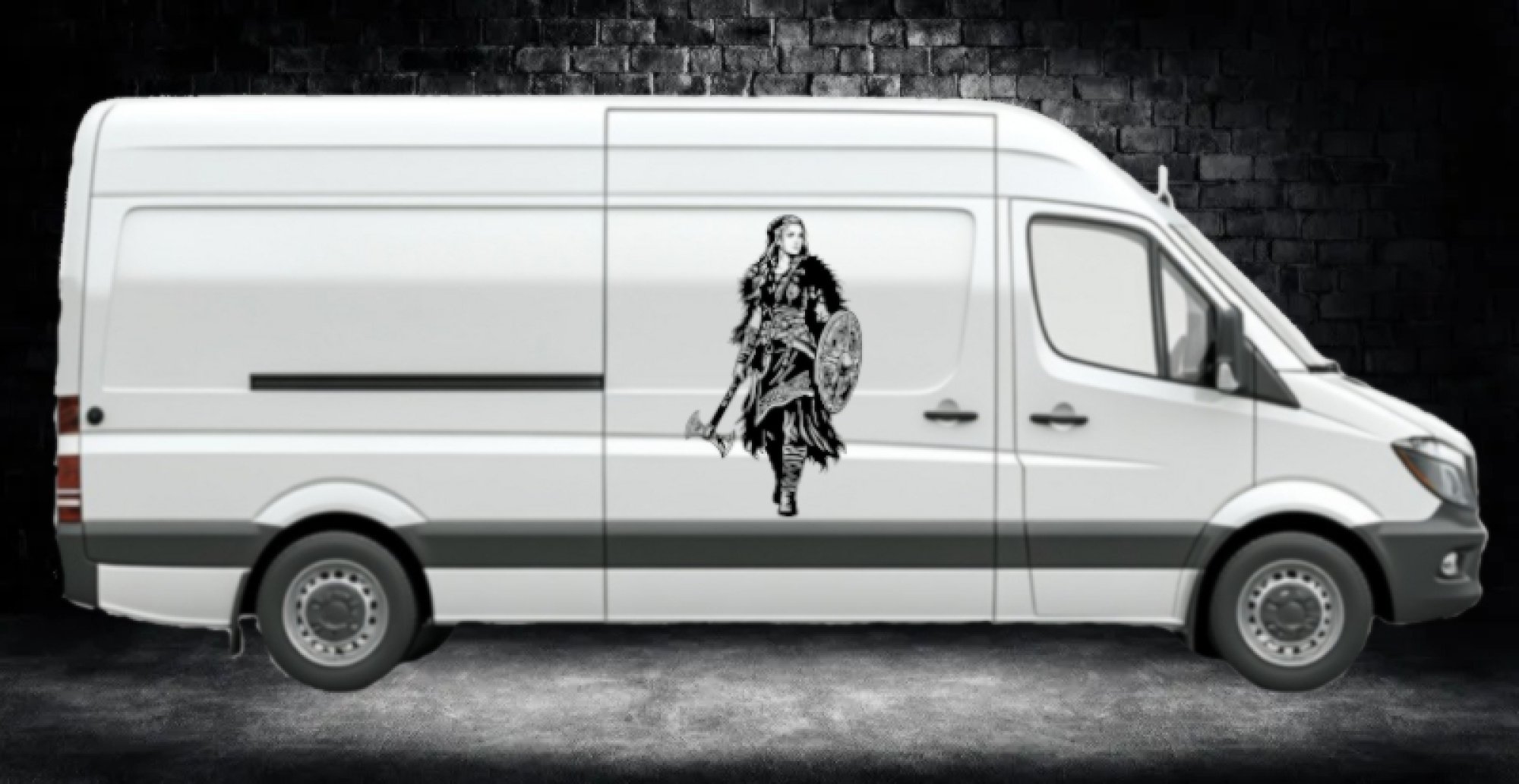 46395 Wikinger-Maid mit Schild und Axt Aufkleber Camper Van Mein-Motiv.